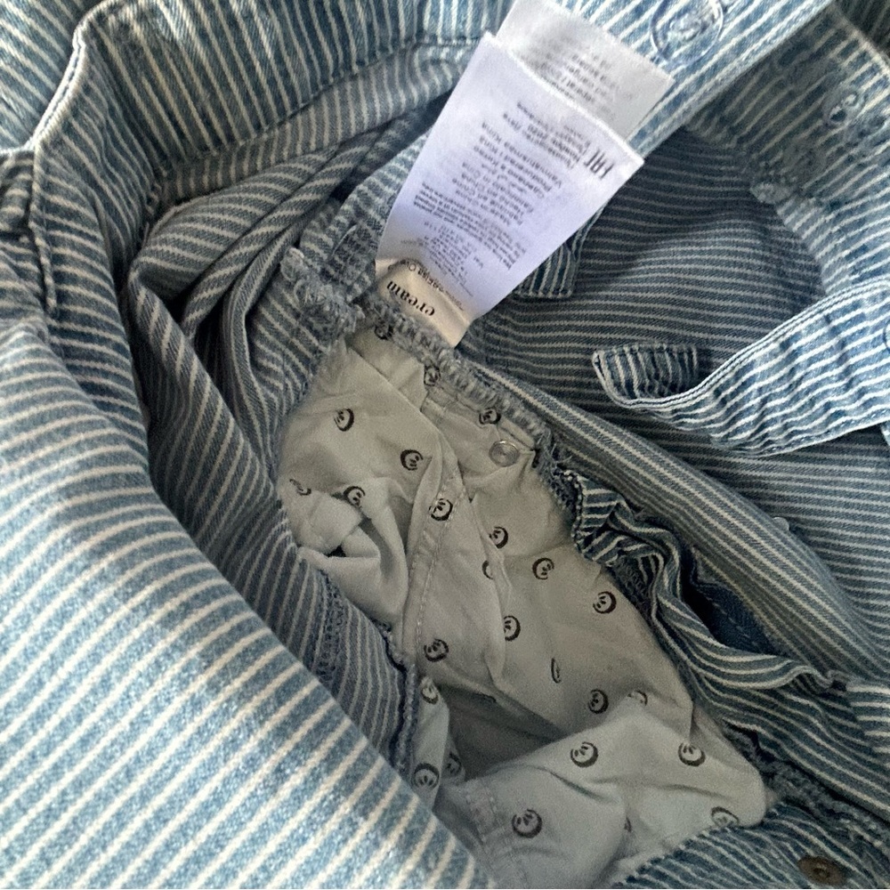 Cream Women’s Faded Blue Denim Pinstripe Overalls with Ruffled Straps Size XS - Picture 12 of 16
